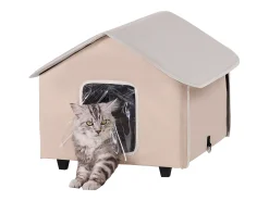 Casa para Gatos, SucceBuy Cama Elevada e Aquecida com Almofada Térmica, Castanho (Médio)