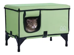 Casa para Gatos, SucceBuy Cuboid Green, Casa Elevada e Aquecida para Gatos (L) com Almofada Térmica