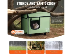 Casa para Gatos, SucceBuy, Casa Elevada e Aquecida para Gatos, Pequena, Verde, com Almofada Térmica