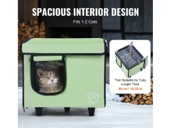 Casa para Gatos, SucceBuy, Casa Elevada e Aquecida para Gatos, Pequena, Verde, com Almofada Térmica