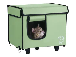 Casa para Gatos, SucceBuy, Casa Elevada e Aquecida para Gatos, Pequena, Verde, com Almofada Térmica