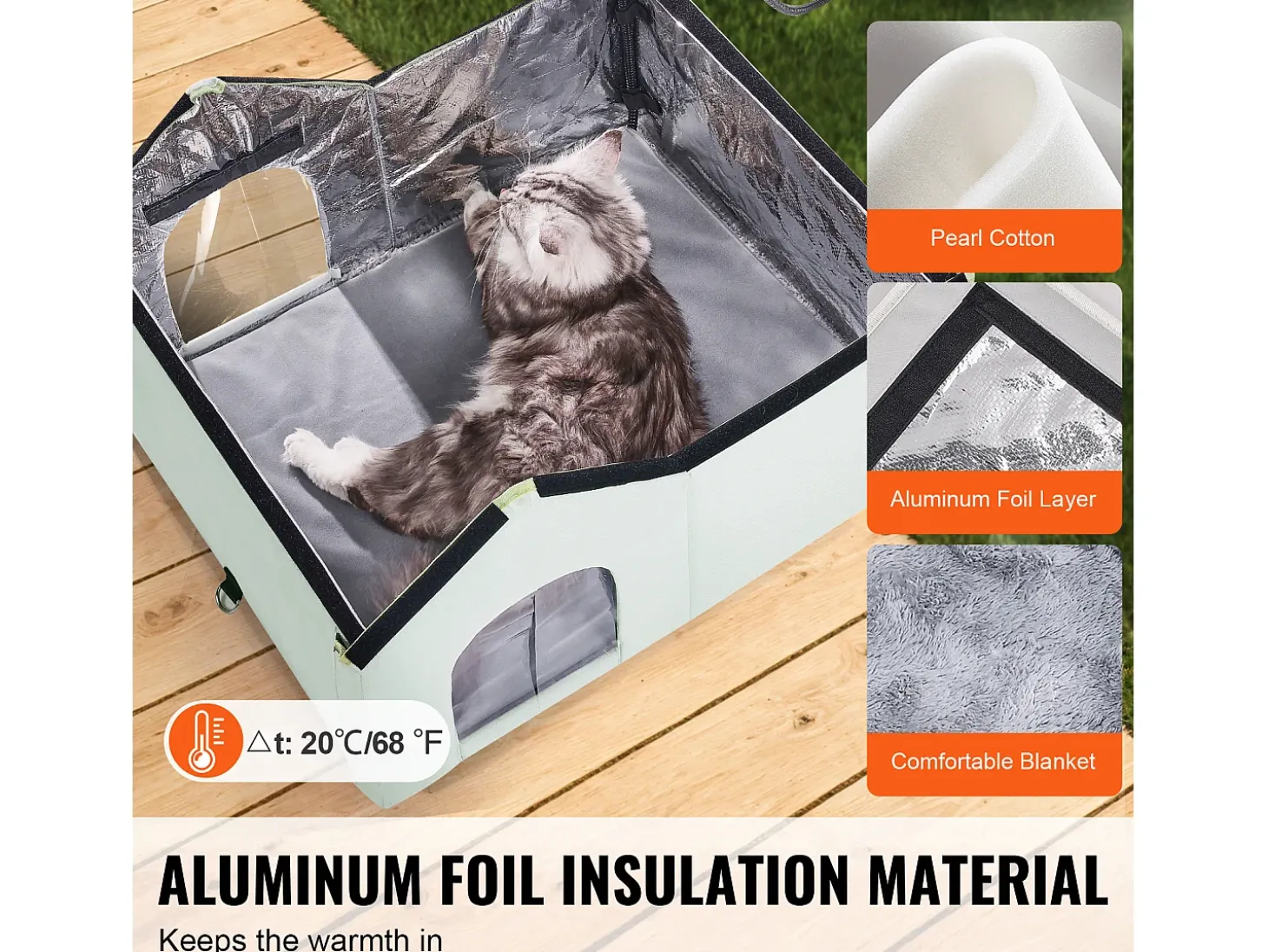 Casa para Gatos, SucceBuy Casa Aquecida - Abrigo para Gatos Exterior com Almofada Térmica - Verde - Grande