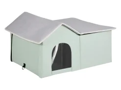 Casa para Gatos, SucceBuy Casa Aquecida - Abrigo para Gatos Exterior com Almofada Térmica - Verde - Grande