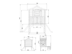 Casa stilt para crianças com slide - 1.1m² / 112x146xH212 cm - M550A