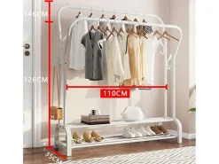 Casaco duplo duplo com prateleira de sapatos 4 ganchos, 110x35x146cm-branco