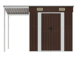 Casinha de jardim cabana depósito galpão externo galpão de ferramentas robusto com telhado estendido 277 x 110,5 x 181 cm aço marrom 02_0022219