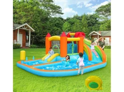 Castelo de piscina insuflável 8 em 1 para crianças - 460 x 343 x 190 cm - Oxford - com soprador - Laranja