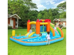 Castelo de piscina insuflável 8 em 1 para crianças - 460 x 343 x 190 cm - Oxford - com soprador - Laranja