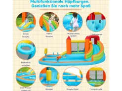 Castelo de piscina insuflável 8 em 1 para crianças - 460 x 343 x 190 cm - Oxford - com soprador - Laranja