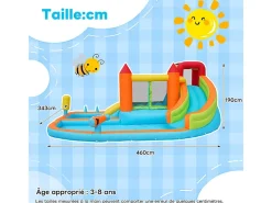 Castelo inflável com soprador, piscina, deslizamento, pistola de água - 3 a 8 anos - Max 180kg Load - 460x343x190cm