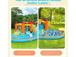 Castelo inflável com soprador, piscina, deslizamento, pistola de água - 3 a 8 anos - Max 180kg Load - 460x343x190cm