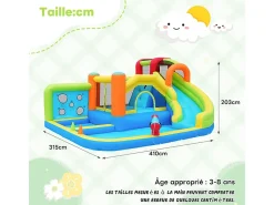 Castelo inflável com trampolins, soprador, slide, basquete, 3 a 8 anos, 410x315x203cm