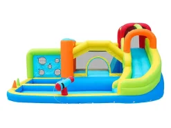 Castelo inflável com trampolins, soprador, slide, basquete, 3 a 8 anos, 410x315x203cm