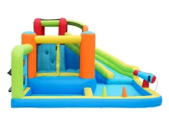 Castelo inflável com trampolins, soprador, slide, basquete, 3 a 8 anos, 410x315x203cm
