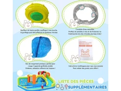 Castelo inflável com trampolins, soprador, slide, basquete, 3 a 8 anos, 410x315x203cm