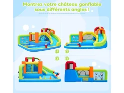 Castelo inflável com trampolins, soprador, slide, basquete, 3 a 8 anos, 410x315x203cm