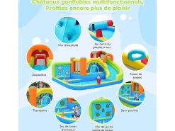 Castelo inflável com trampolins, soprador, slide, basquete, 3 a 8 anos, 410x315x203cm