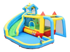 Castelo insuflável 5 em 1 para crianças com escorrega e piscina - Tecido Oxford azul 364x315x239 cm