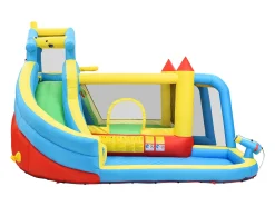 Castelo insuflável 5 em 1 para crianças com escorrega e piscina - Tecido Oxford azul 364x315x239 cm