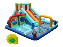 Castelo insuflável com escorrega de água duplo para crianças - 365 x 450 x 217 cm - Oxford - com soprador - Azul