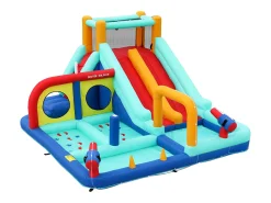 Castelo insuflável com escorrega de água duplo para crianças - 365 x 450 x 217 cm - Oxford - com soprador - Azul