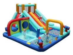 Castelo insuflável com escorrega de água duplo para crianças - 365 x 450 x 217 cm - Oxford - com soprador - Azul