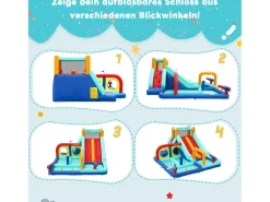 Castelo insuflável com escorrega de água duplo para crianças - 365 x 450 x 217 cm - Oxford - com soprador - Azul