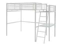 CASUAL II Cama alta industrial em metal branco, 140 x 190 cm, para 2 pessoas.