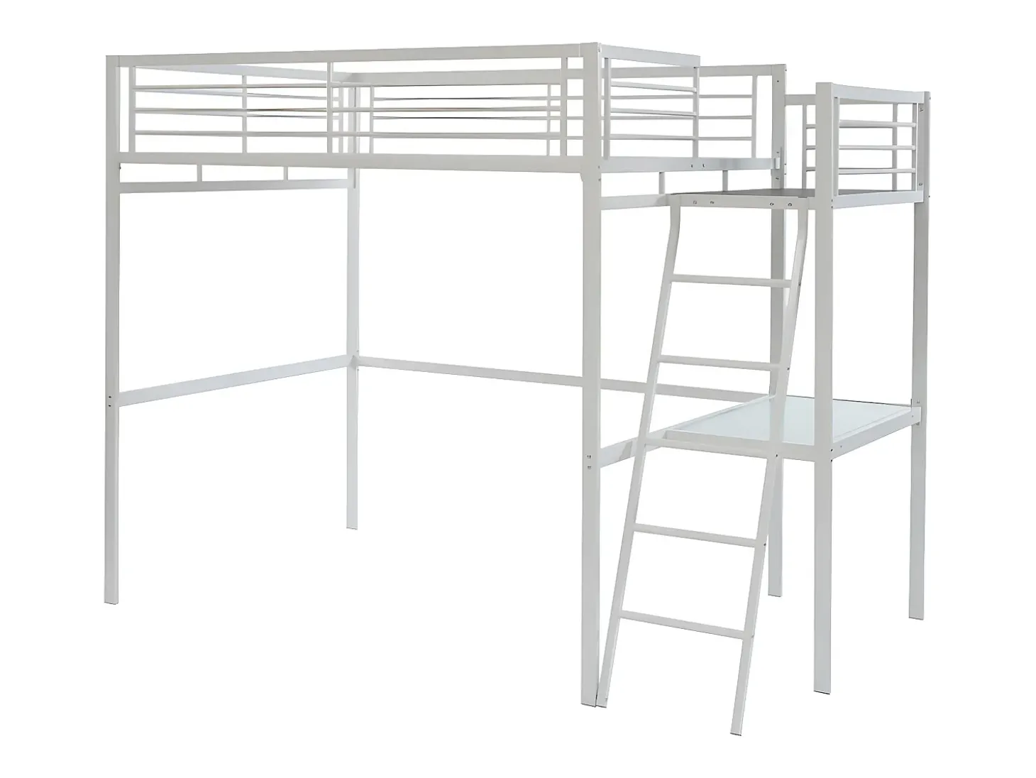 CASUAL II Cama alta industrial em metal branco, 140 x 190 cm, para 2 pessoas.
