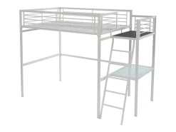 CASUAL II Cama alta industrial em metal branco, 140 x 190 cm, para 2 pessoas.