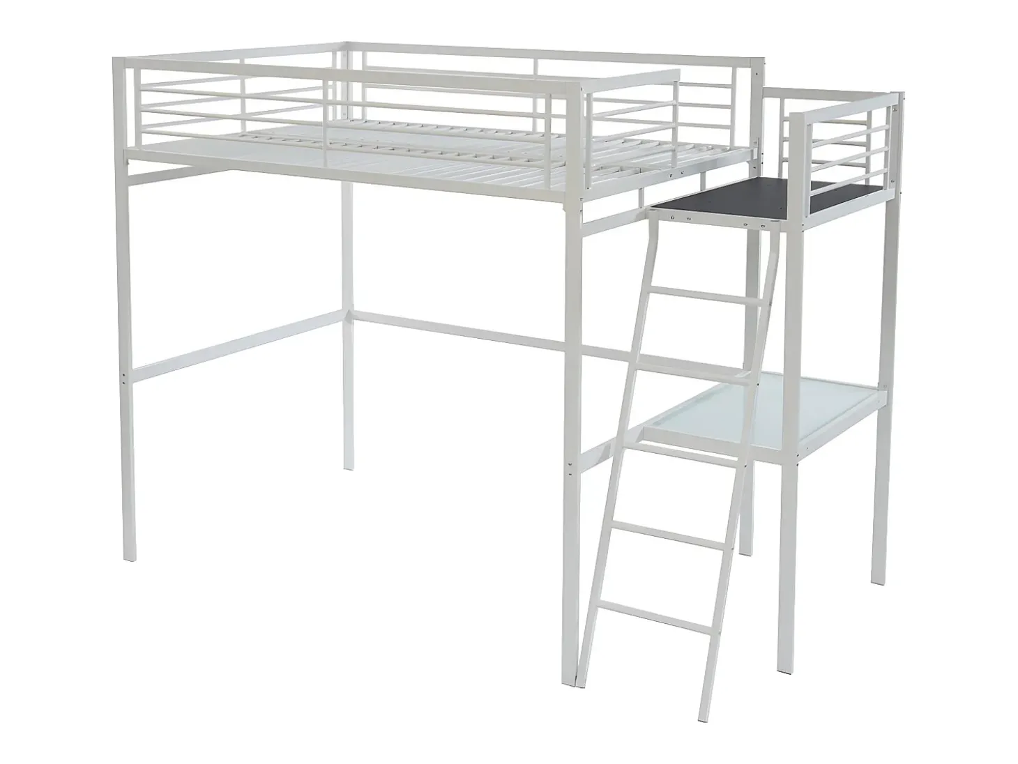 CASUAL II Cama alta industrial em metal branco, 140 x 190 cm, para 2 pessoas.