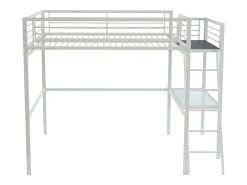 CASUAL II Cama alta industrial em metal branco, 140 x 190 cm, para 2 pessoas.