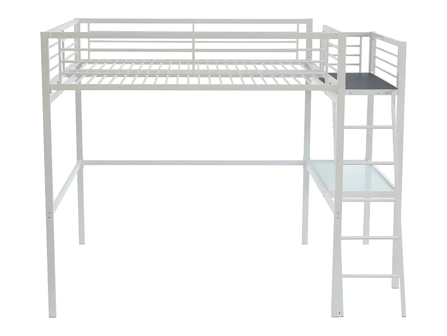 CASUAL II Cama alta industrial em metal branco, 140 x 190 cm, para 2 pessoas.