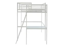 CASUAL II Cama alta industrial em metal branco, 140 x 190 cm, para 2 pessoas.