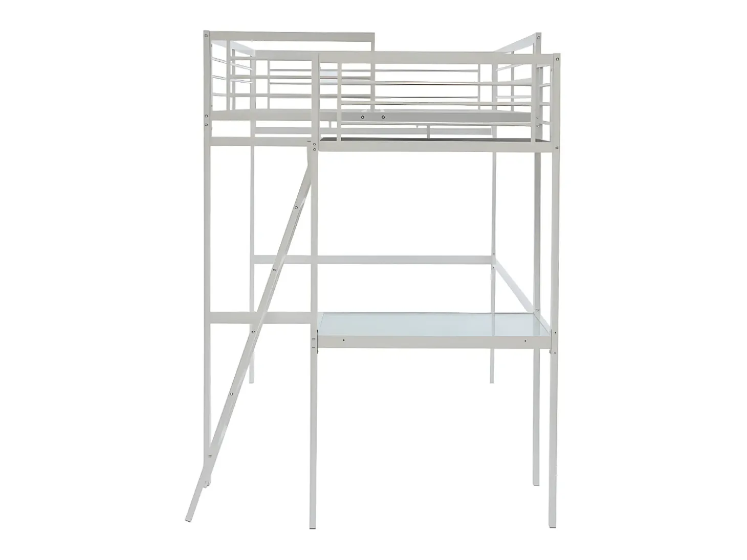 CASUAL II Cama alta industrial em metal branco, 140 x 190 cm, para 2 pessoas.