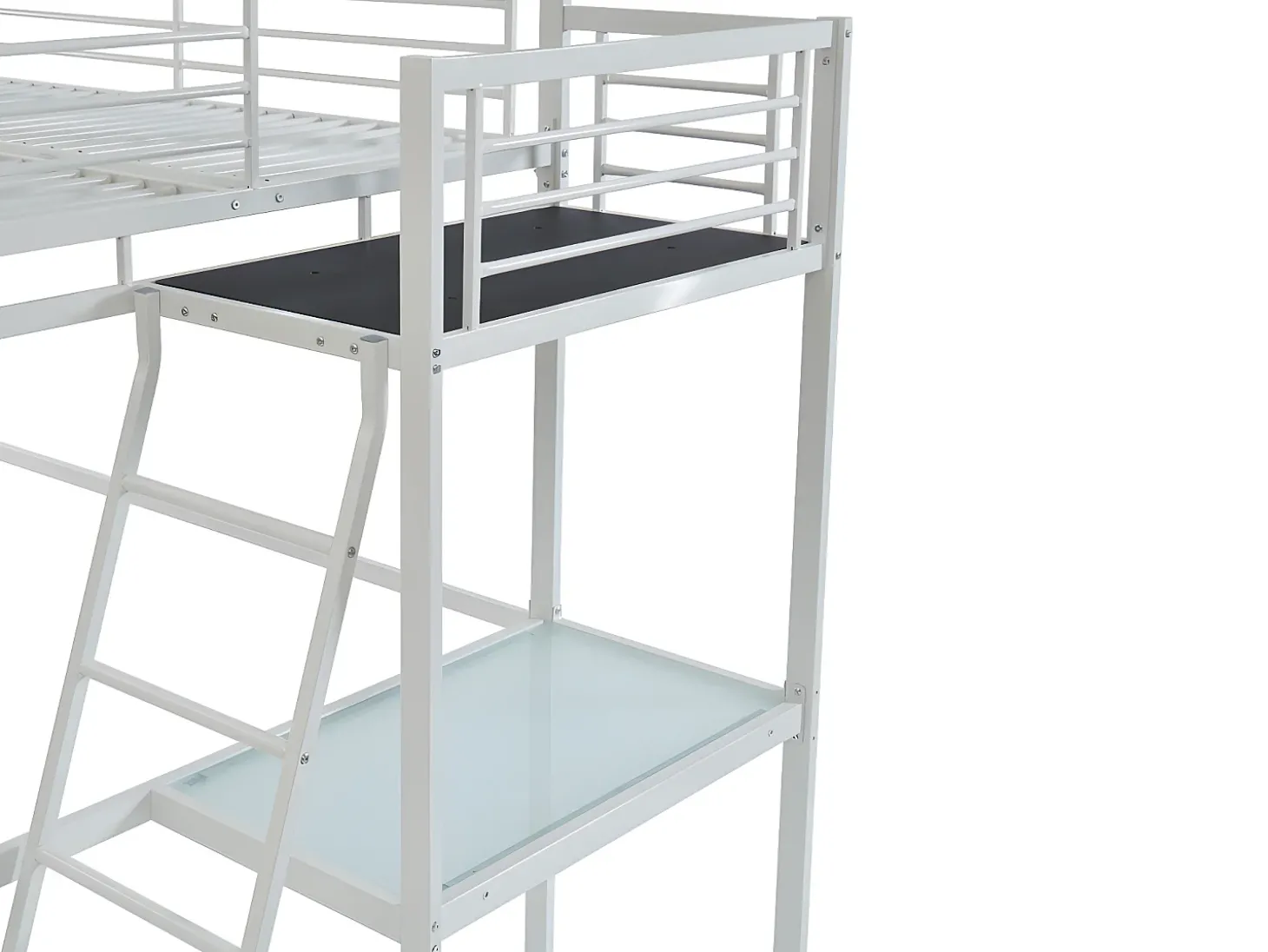 CASUAL II Cama alta industrial em metal branco, 140 x 190 cm, para 2 pessoas.
