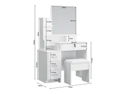 Cavaleiro com espelho e Pouf - 4 gavetas e 4 prateleiras - branco - 87 x 40 x 144 cm