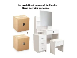 Cavaleiro com espelho e Pouf - 4 gavetas e 4 prateleiras - branco - 87 x 40 x 144 cm