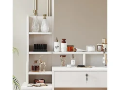Cavaleiro com espelho e Pouf - 4 gavetas e 4 prateleiras - branco - 87 x 40 x 144 cm