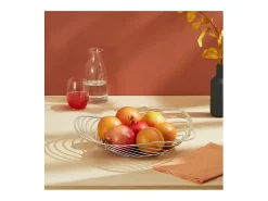 Centro de mesa Alessi Trinity em aço inox 18/10, design espiral inspirado no náutilo, diâmetro 43 cm, acabamento prateado