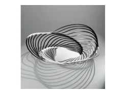 Centro de mesa Alessi Trinity em aço inox 18/10, design espiral inspirado no náutilo, diâmetro 43 cm, acabamento prateado