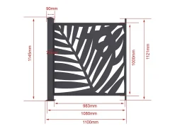 Cerca de alumínio antracite com padrão tropical kit de extensão A114 x L110 cm BRAMENO