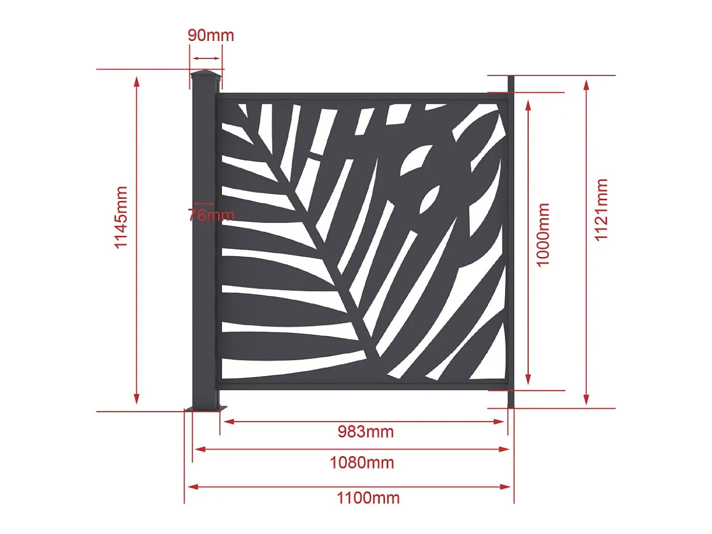 Cerca de alumínio antracite com padrão tropical kit de extensão A114 x L110 cm BRAMENO