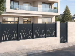 Cerca de alumínio com motivo vegetal kit inicial A114 x L118 cm Antracite BRAMENO