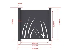 Cerca de alumínio com motivo vegetal kit inicial A114 x L118 cm Antracite BRAMENO