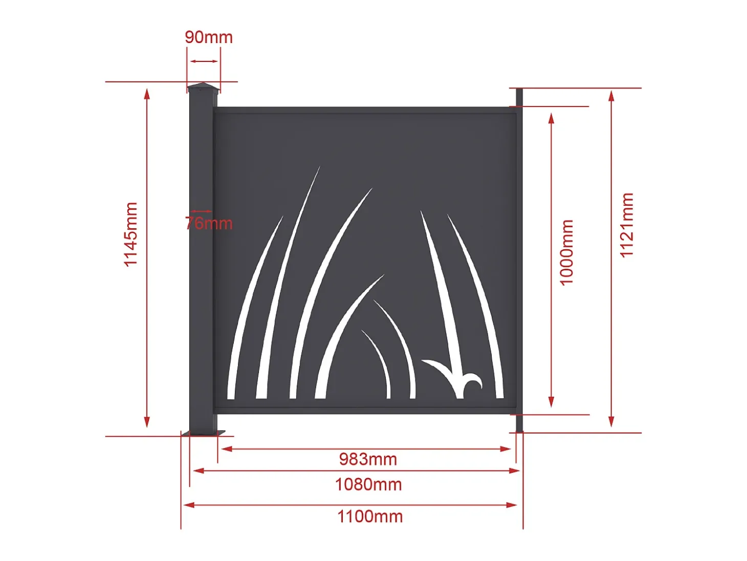 Cerca de alumínio com padrão vegetal kit de extensão A114 x L110 cm Antracite BRAMENO