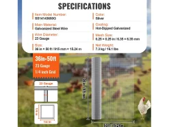 Cerca de Tela Metálica Galvanizada SucceBuy Tela de Hardware 0,64 cm x 91,44 cm x 1524 cm 23 Ga