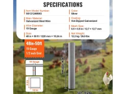 Cerca de Tela Metálica Galvanizada SucceBuy Tela de Hardware 1,27 cm x 121,92 cm x 1524 cm 19 Ga