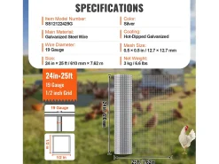 Cerca de Tela Metálica Galvanizada SucceBuy Tela de Hardware 1,27 cm x 60,96 cm x 762 cm 19 Ga