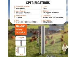 Cerca de Tela Metálica Robusta SucceBuy Tela de Hardware 0,64 cm x 121,92 cm x 1524 cm 23 Ga